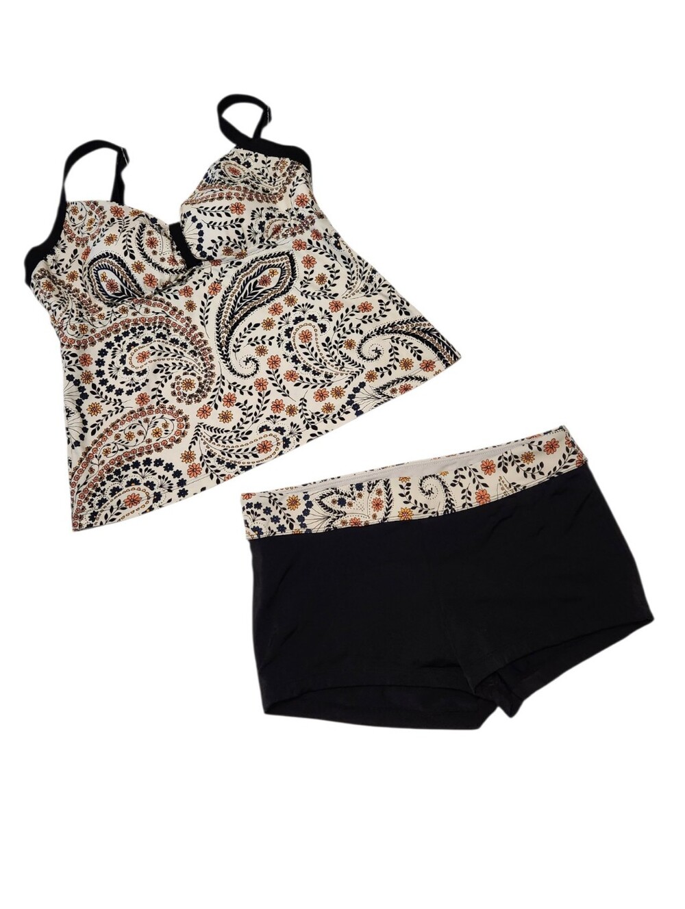 South Point Women's Tankini Swimsuit Top and Shorts Set Size Large Black Orange